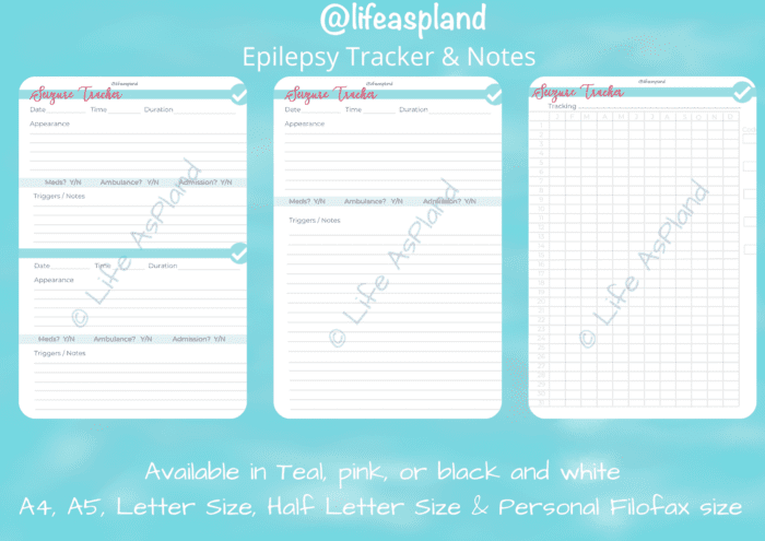 Epilepsy (Seizure) Tracker - Printable - in black and white - Image 3