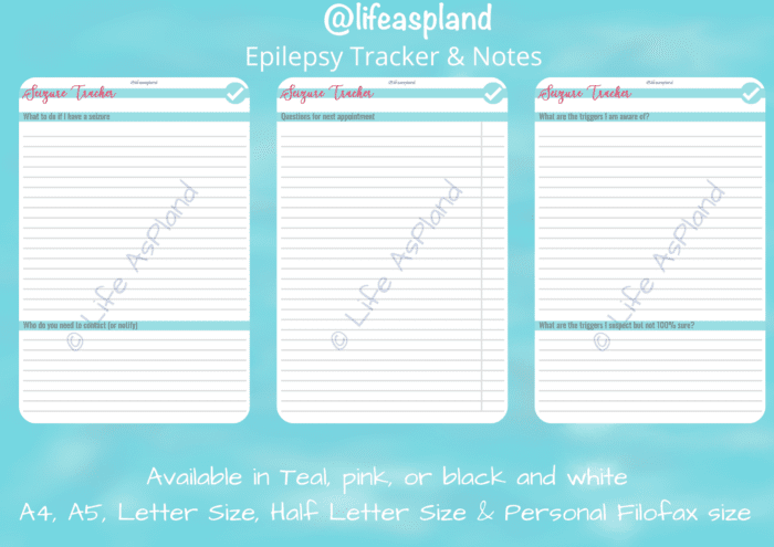 Epilepsy (Seizure) Tracker - Printable - in teal - Image 4