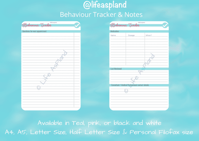 Behaviour (Reactions) Tracker - Printable - in pink - Image 4