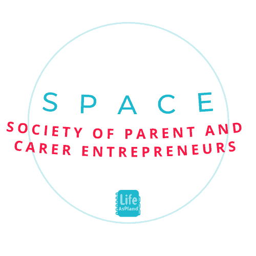 A planet with the words SPACE - Society of Parent and Carer Entrepreneurs wrapped around it like rings